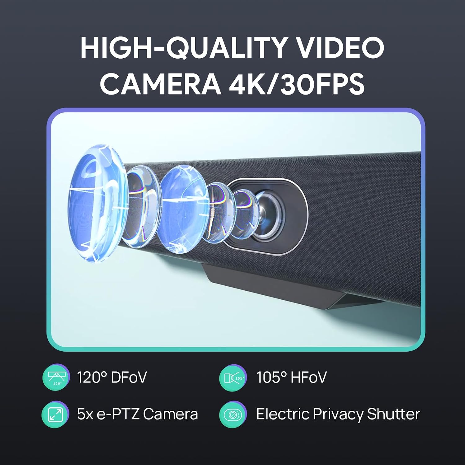 4K Video Conference Camera System for PC, Huddle Room, Teams & Zoom | All-in-One UVC34 Webcam with 8 Microphones &
