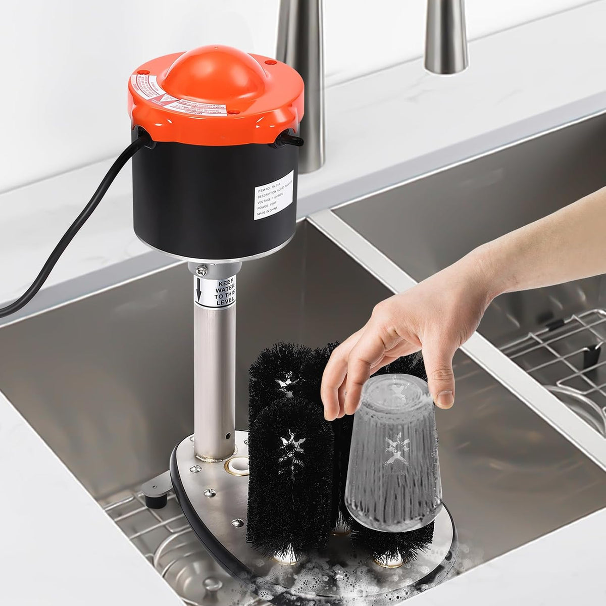 Electric Cup Cleaning Machine Commercial, 304 Stainless Steel Glass Washer for Bars & Cafes with 5 Brushes, 200