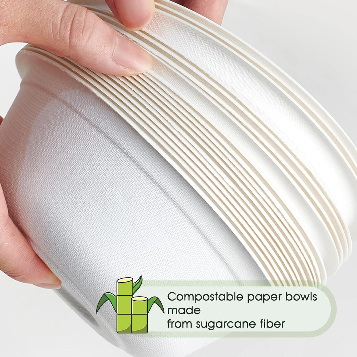 150 Pack 12 oz Compostable Paper Bowls Disposable, White