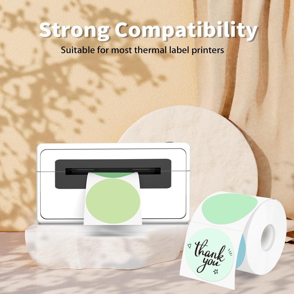 Thermal Label,2 Inch Green Gradient Round Thermal Printer Stickers,Self-Adhesive Round Direct Thermal Labels,Thermal