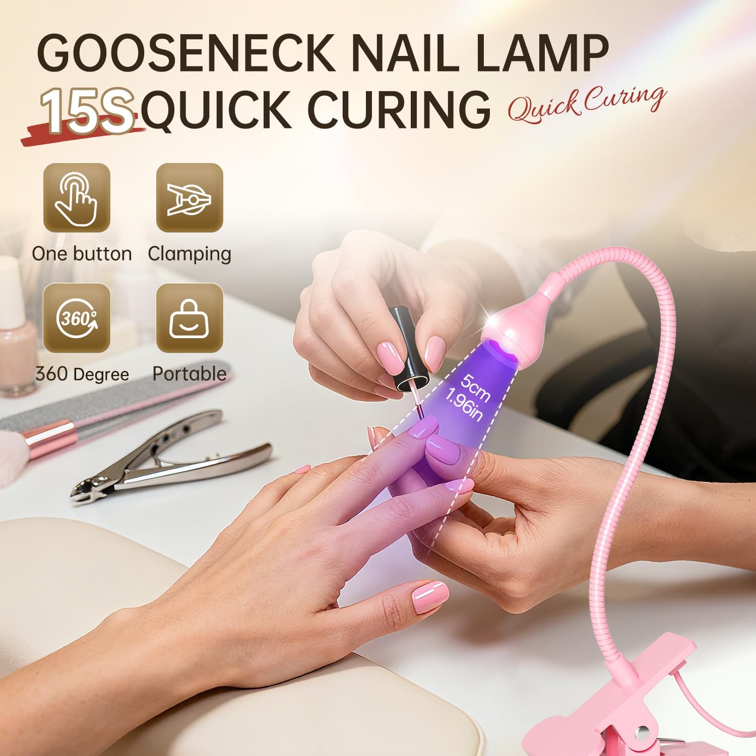 LED Nail Lamps Flexible Gooseneck Lamp Gel Polish Curing Light Pink | Quicky Dry Nail Manicure Dryer Plug Play