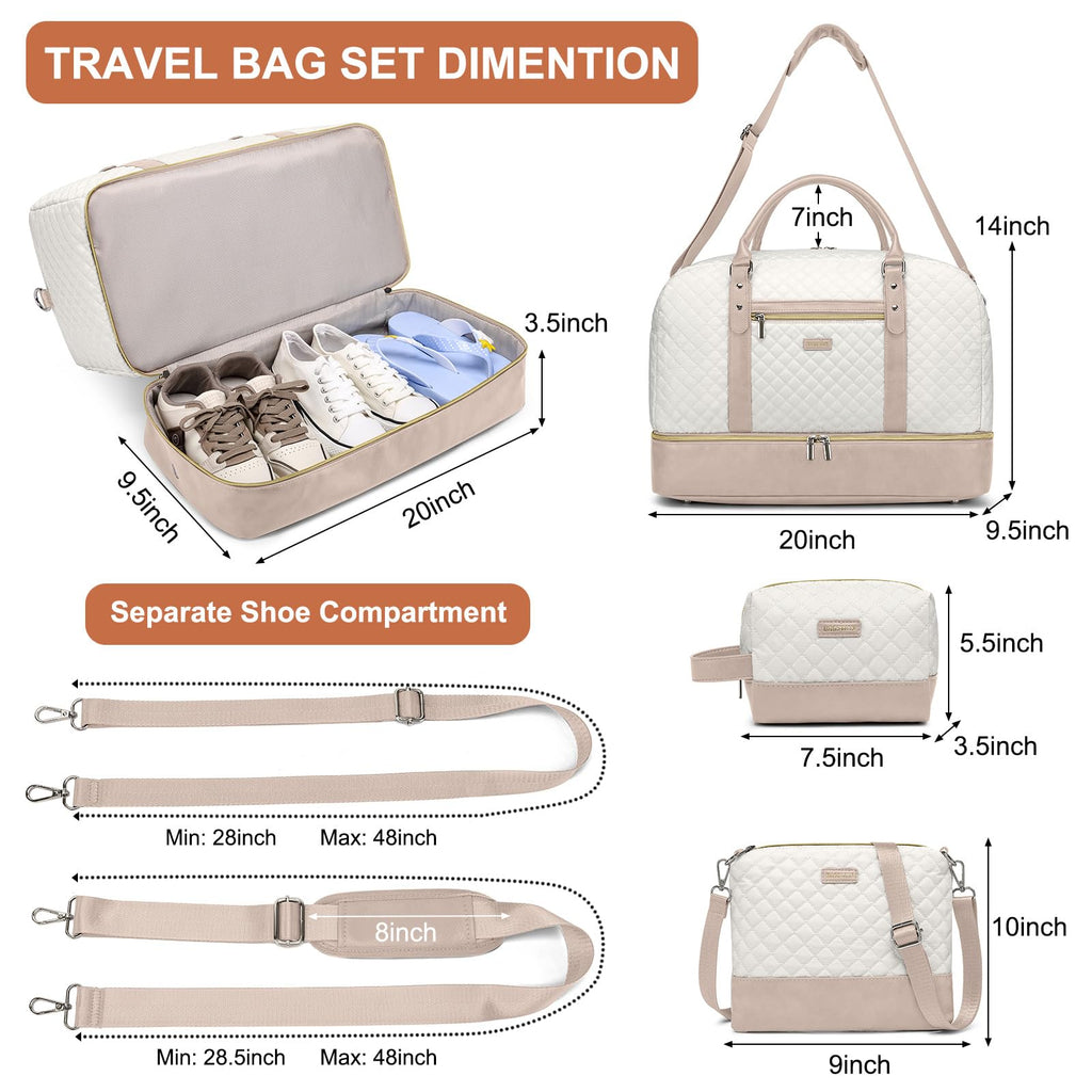 Large Weekender Bag for Women Travel: 3PCS Duffel Bag with Shoe Compartment