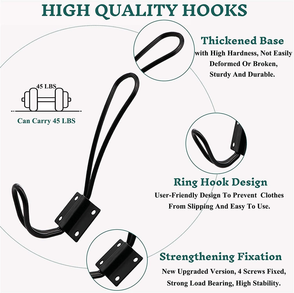 Rustic Entryway Hooks-12 Pack Farmhouse Hooks with Metal Screws Included, Black Decorative Wall Mounted Rustic Coat