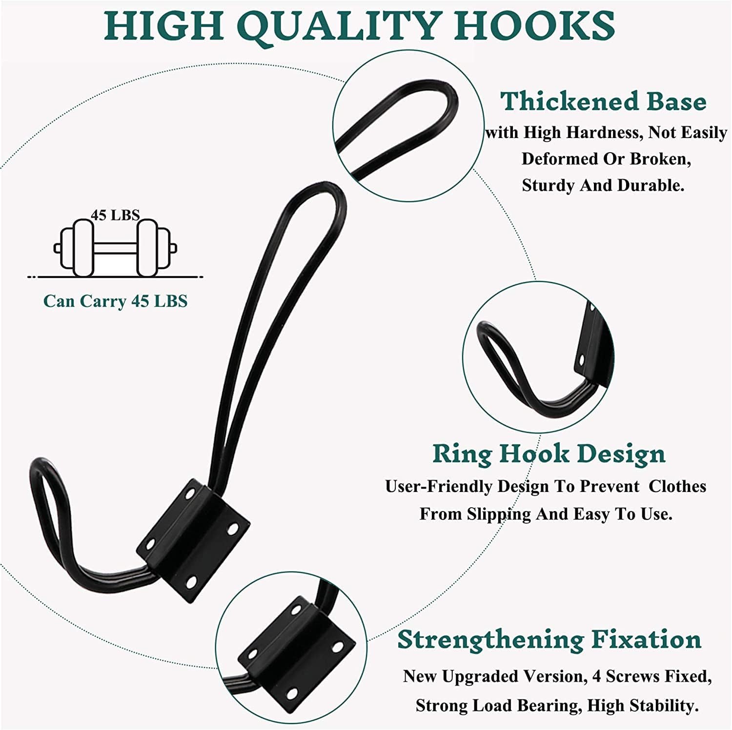 Rustic Entryway Hooks-12 Pack Farmhouse Hooks with Metal Screws Included, Black Decorative Wall Mounted Rustic Coat