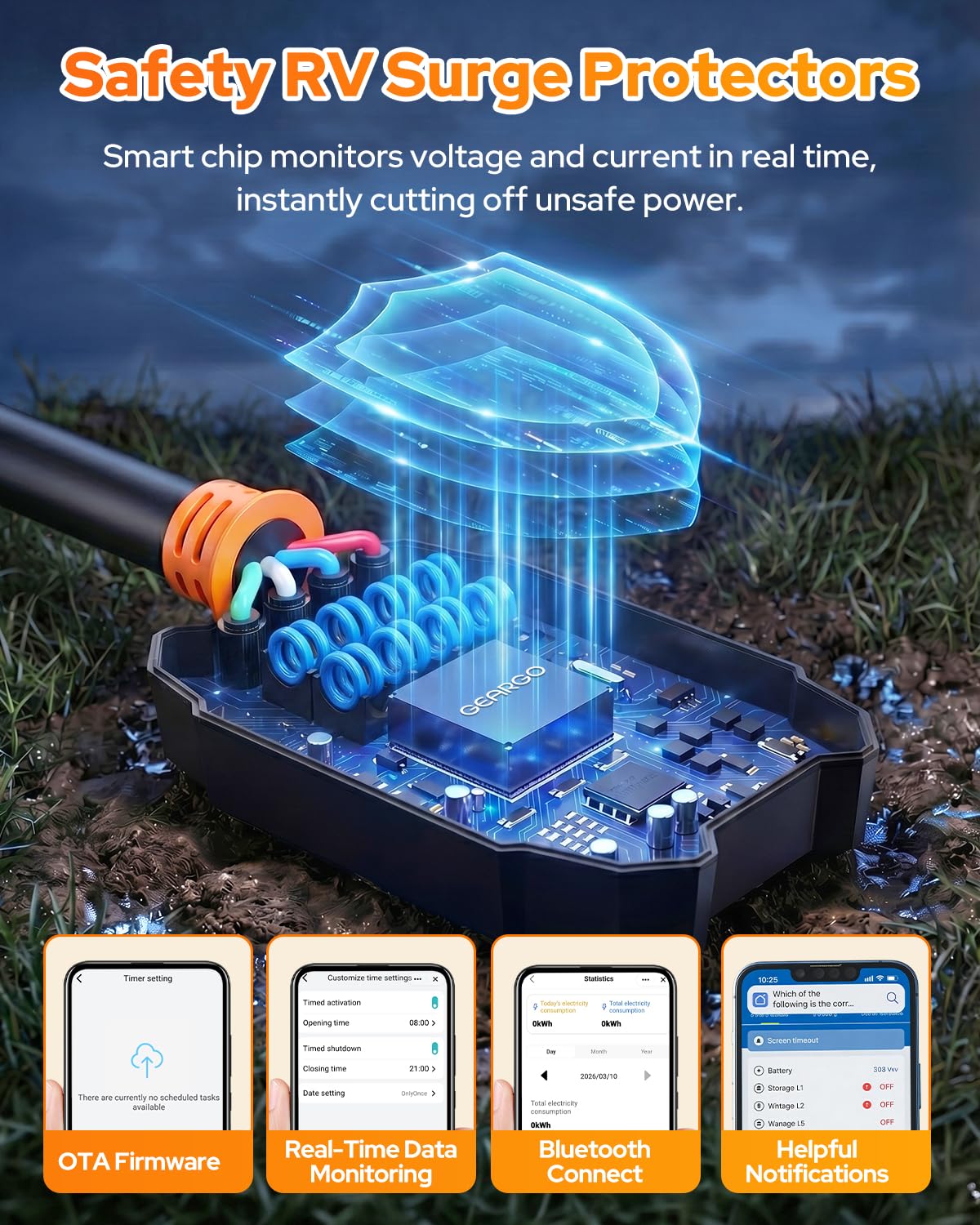 2026 𝐀𝐥𝐥-𝐍𝐞𝐰 RV Surge Protector 30 Amp 28000 Joules, Larger LED Display，RV Circuit Analyzer with Smart App &