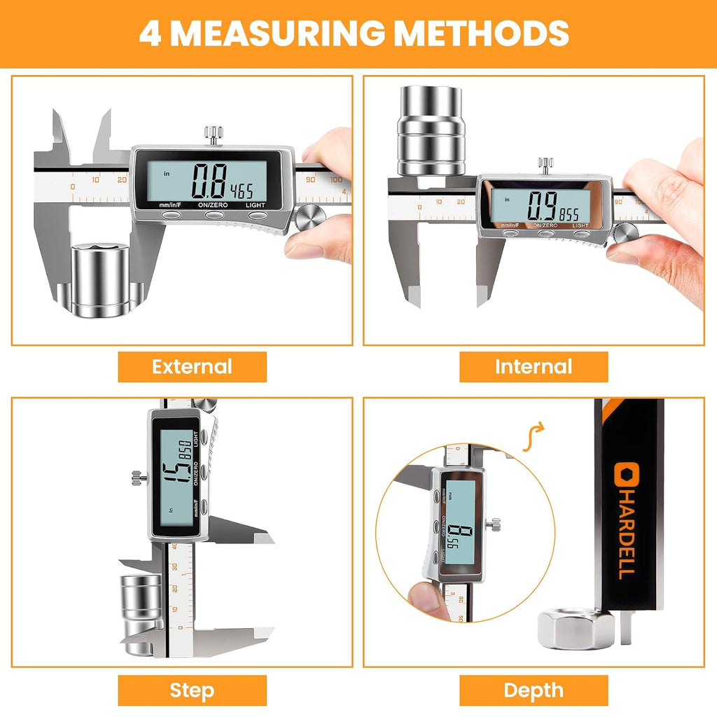 HARDELL Digital Caliper 8 Inch, Rechargeable All Metal W/Backlight Screen