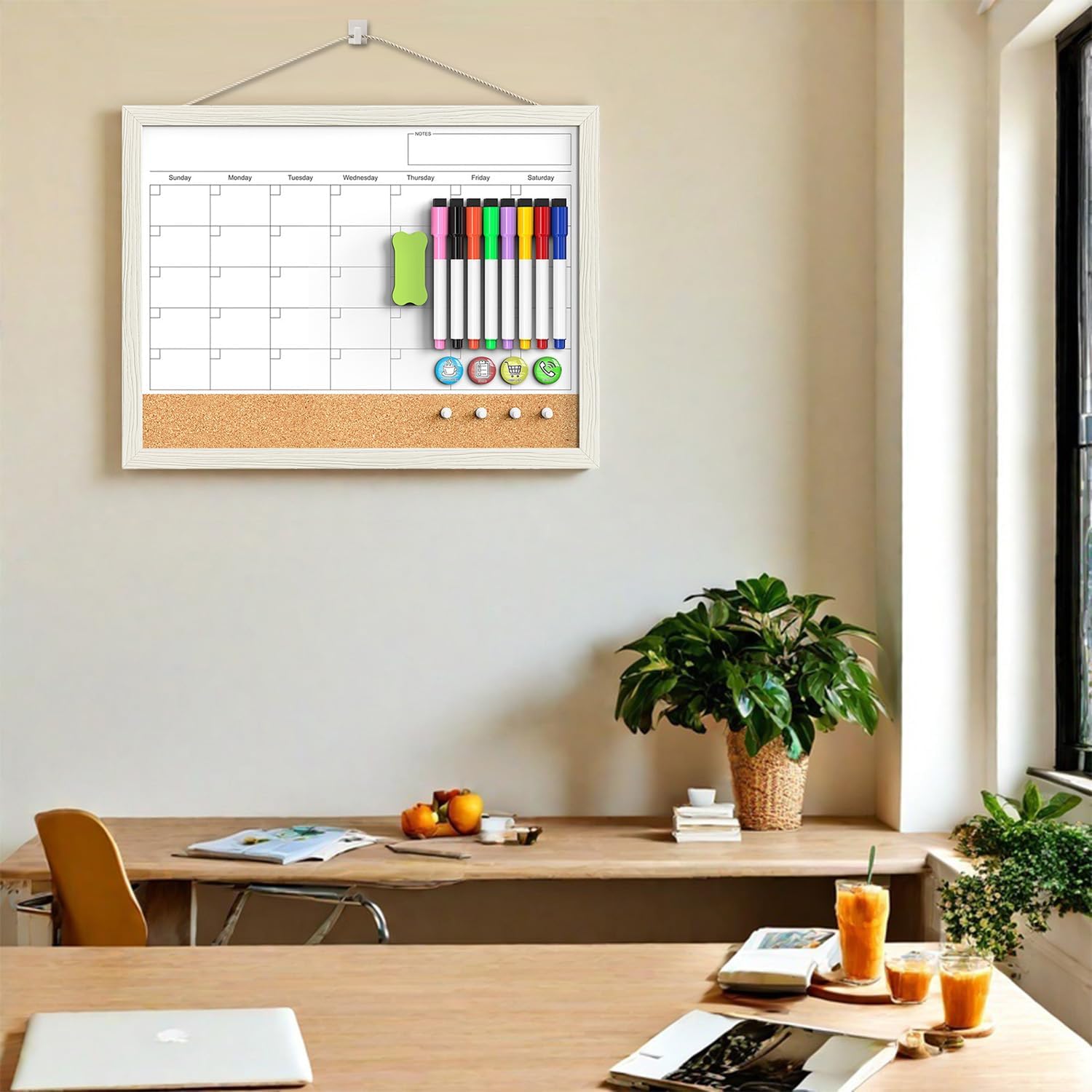Calendar Whiteboard for Wall, TANKEE 17x13 Inches Whiteboard Calendar Cork Board Combo, Small Magnetic White Board