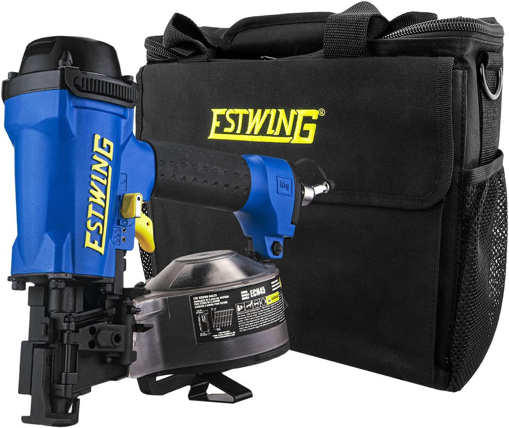 ECN45 Pneumatic 15 Degree 1-3/4" Coil Roofing Nailer with 1/4" NPT Industrial Swivel Fitting and Bag
