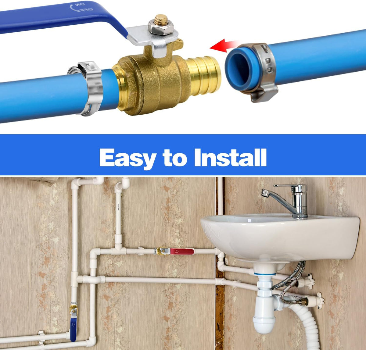 4pcs 1/2" PEX Brass Full Port Shut Off Ball Valve, HOT (RED) COLD (BLUE)