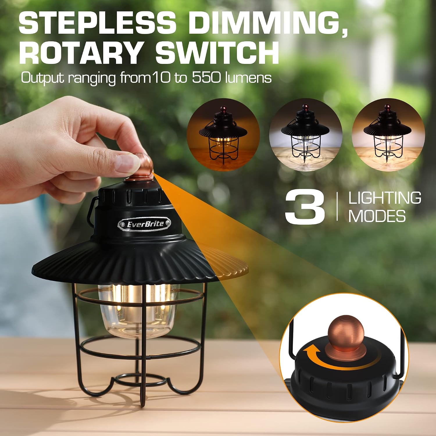 LED Camping Lantern Pack of 2, USB C Rechargeable Lantern with 3 Light Modes, Vintage Outdoor Lanterns with Power