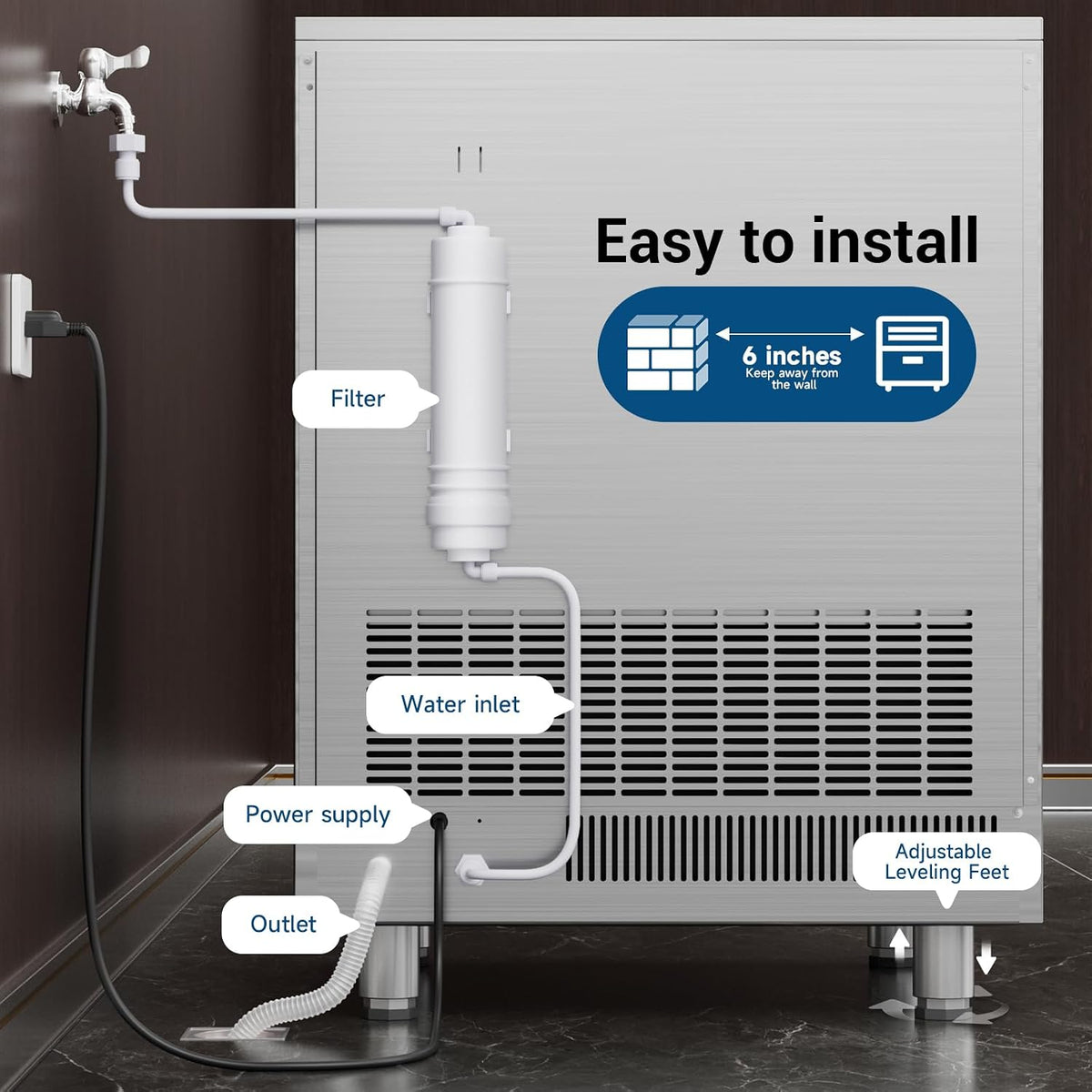 Commercial Ice Maker Machine, 450lbs/24H ice Machine, 120Lbs Storage