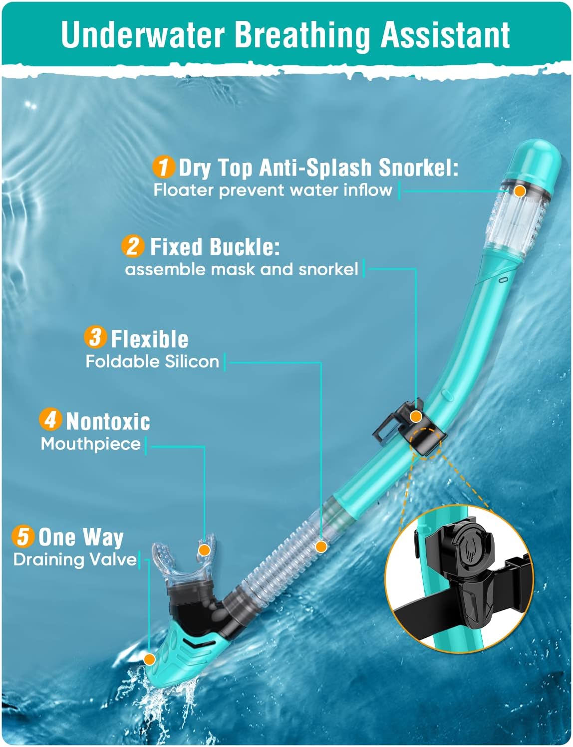 Snorkel Set Adults Snorkeling Gear Anti-Fog Panoramic View Swim Mask Dry Top Snorkel Kit with Carry Bag for