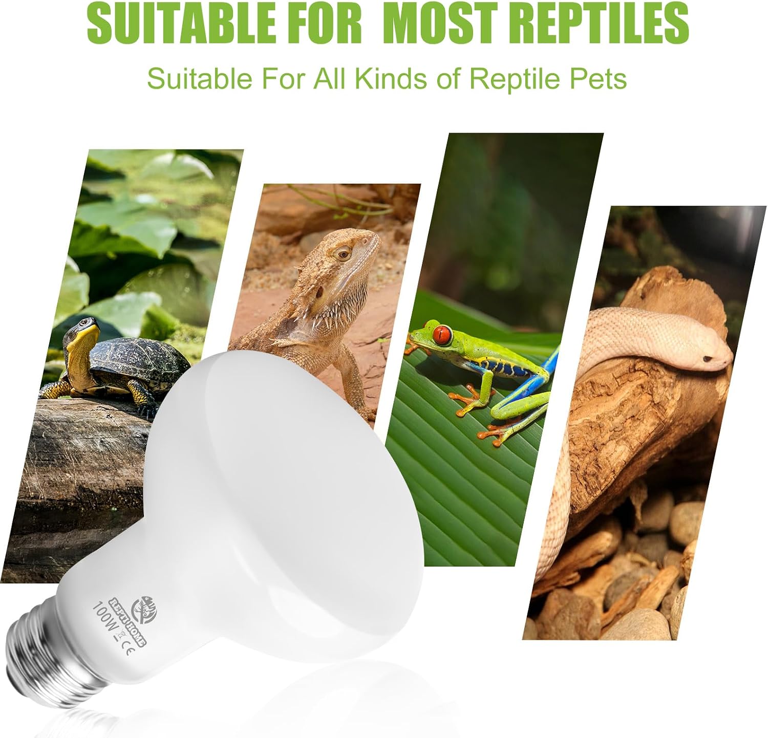 Reptile Heat Lamp Bulbs, Simulate Natural Sunlight Heat Light Bulb, 2 Pack 100W Amphibian Terrarium Basking Spot Lamp