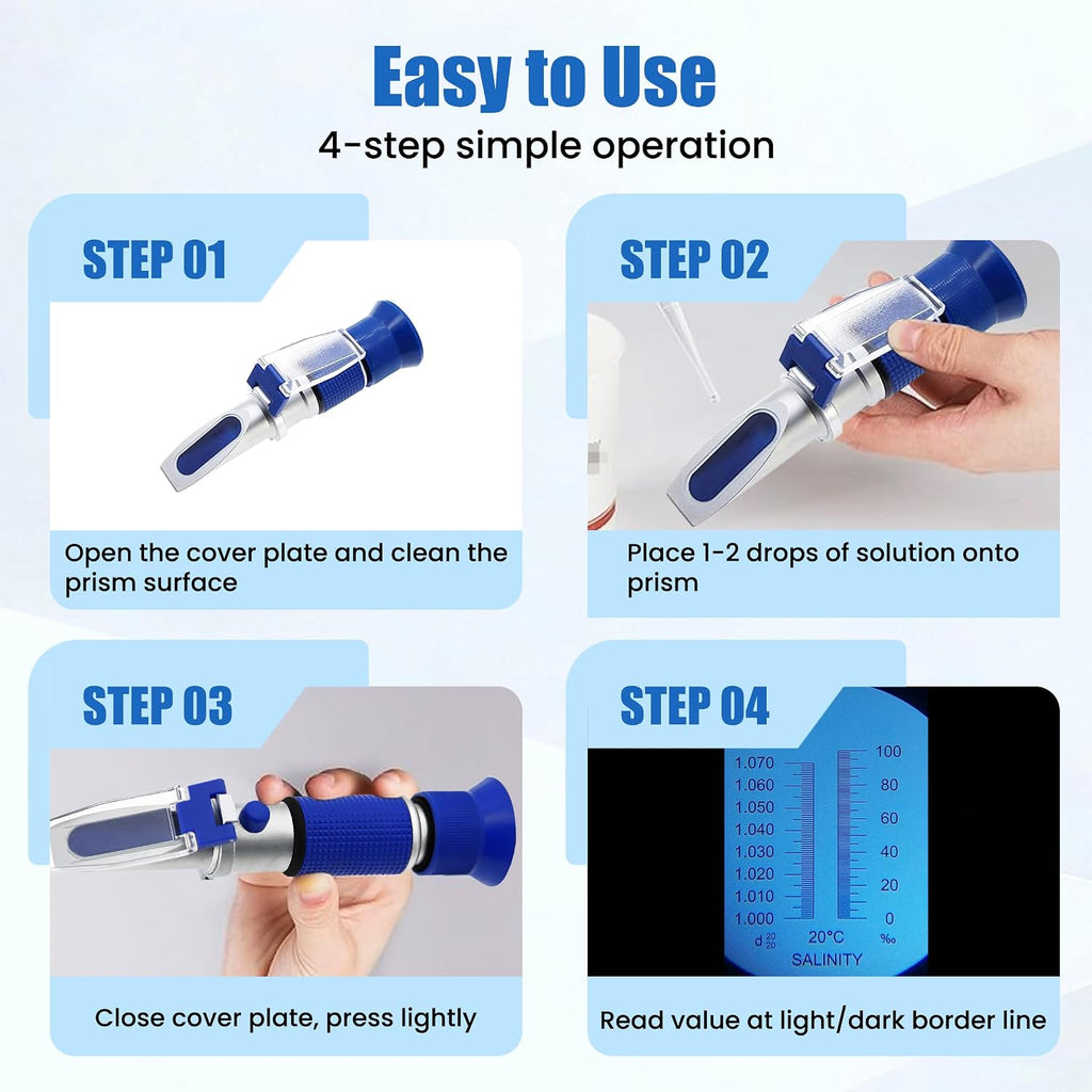0-10% Salinity Refractometer 1.000-1.070 Specific Gravity Sea Water Tester with ATC Hand Held Refractometer for