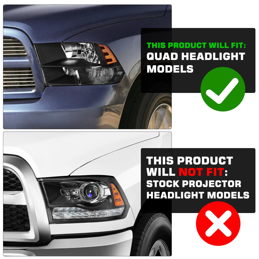 Headlight Assembly Compatible with 2009-2018 Dodge Ram 1500