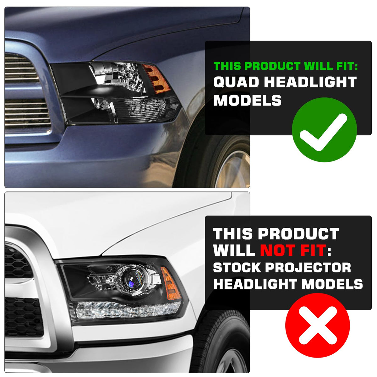 Headlight Assembly Compatible with 2009-2018 Dodge Ram 1500