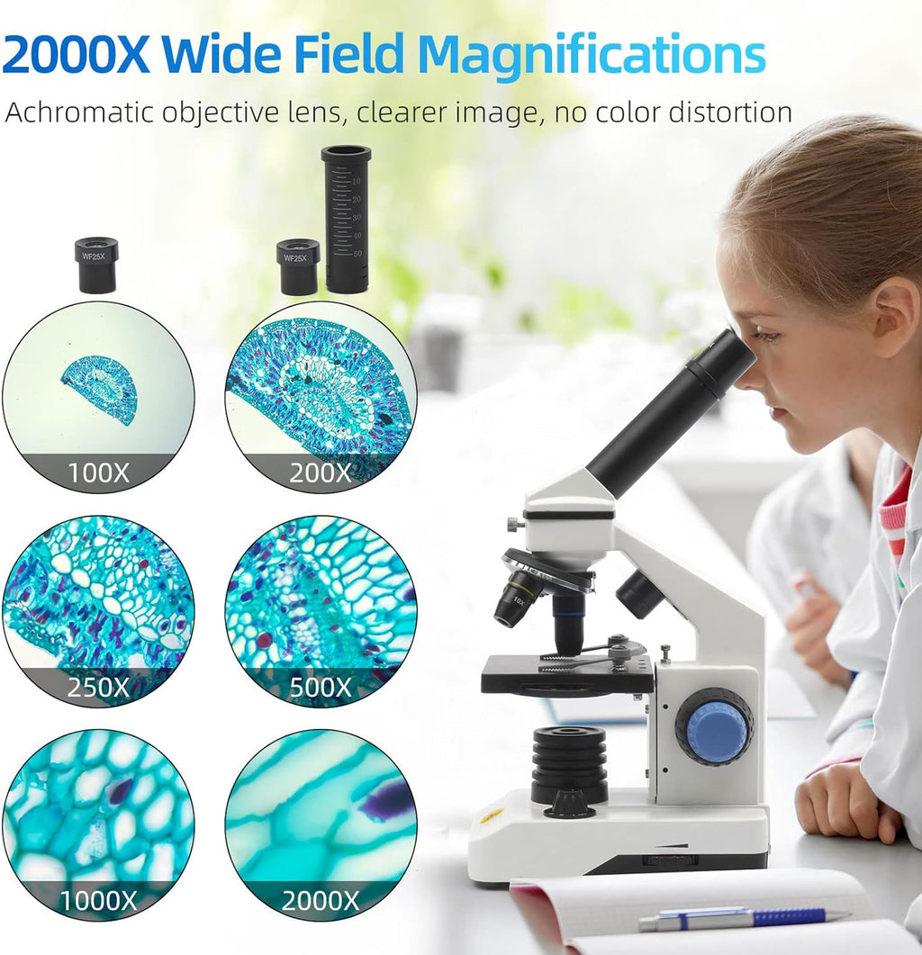 Microscope for Adults 80X-2000X Compound Monocular Kit | High-Power Biological Microscope for Students，School Lab &