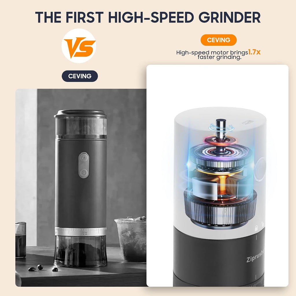 First Grind-While-Charging Rechargeable Coffee Grinder, 1.7X Faster Grinding with Portable Electric Burr Coffee