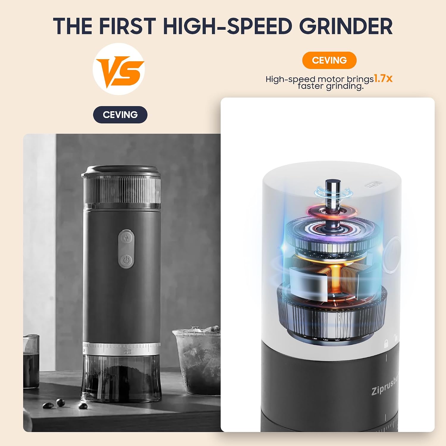 First Grind-While-Charging Rechargeable Coffee Grinder, 1.7X Faster Grinding with Portable Electric Burr Coffee