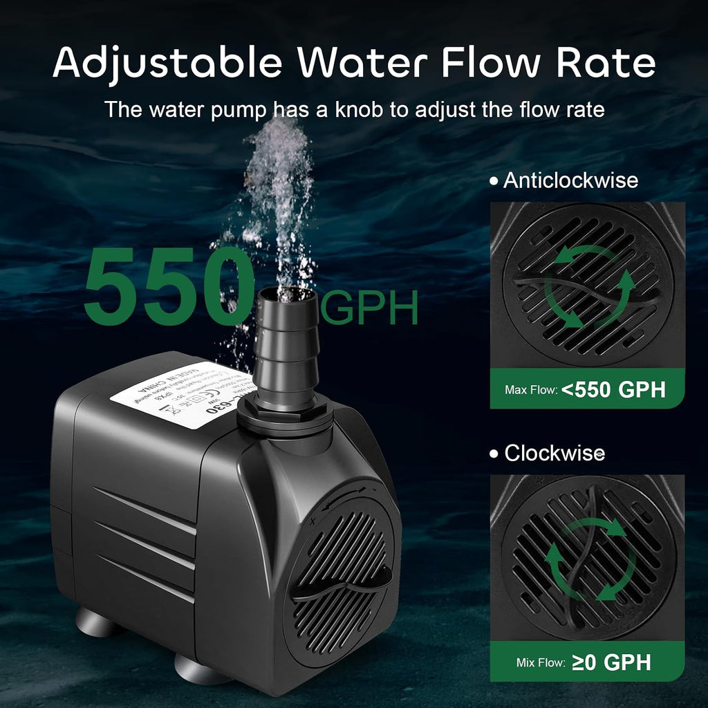550GPH Submersible Pump 30W Fountain Aquarium Water Pump