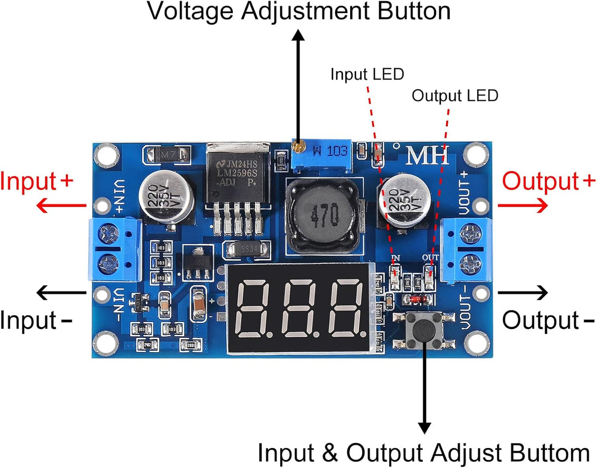 2pcs LM2596S LM2596 DC-DC Buck Converter Adjustable Step-Down Voltage Regulator Power Module 36V 24V 12V to 5V 2A Voltage Stabilizer with LED Display