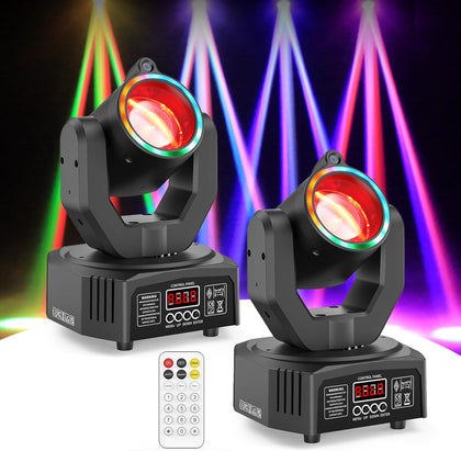 2-Pack Mini Moving Head Light, 50W LED Stage Lighting with Remote Control, Beam/Colorful Aperture/Starry Sky Effects