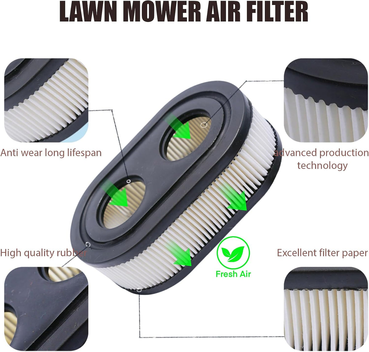 3-Pack 593260 Air Filters with 491055 Spark Plug, Lawn Mower Air Cleaner Replacement Filters for 550E 500EX 550EX 625 575EX Series Engine, with Lawn Mower Spark Plug Rc12yc 491055T