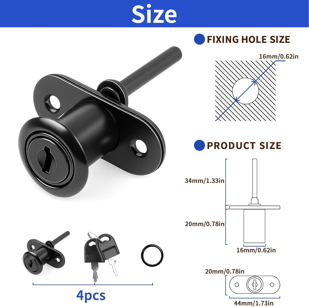 4 Pcs - Zinc Alloy Drawer Lock with Keys File Cabinet Lock Replacement, Desk Locks File Cabinet Lock for Wardrobe