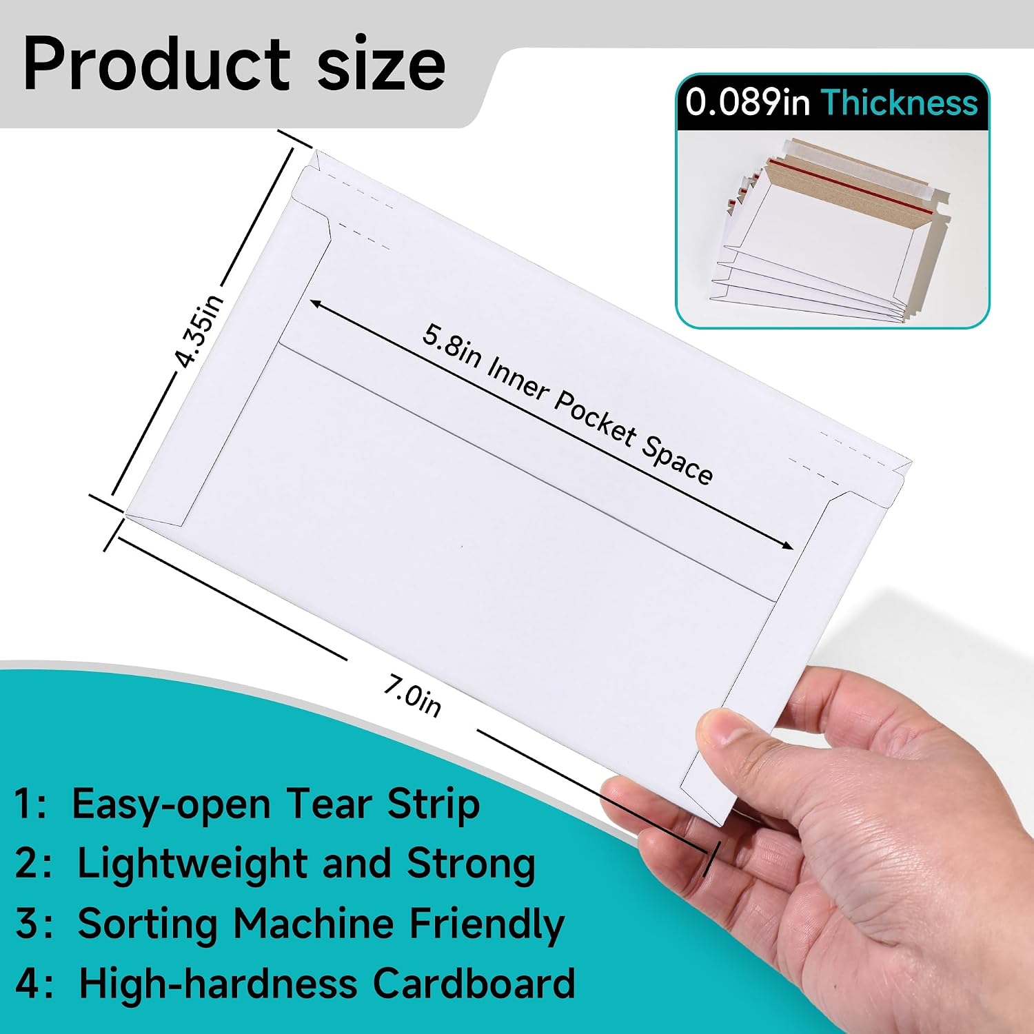 50 Pack 7" x 4.35" Rigid Mailer Trading Card Envelopes Mailers，450gsm Self Seal Shipping Envelopes Mailers for