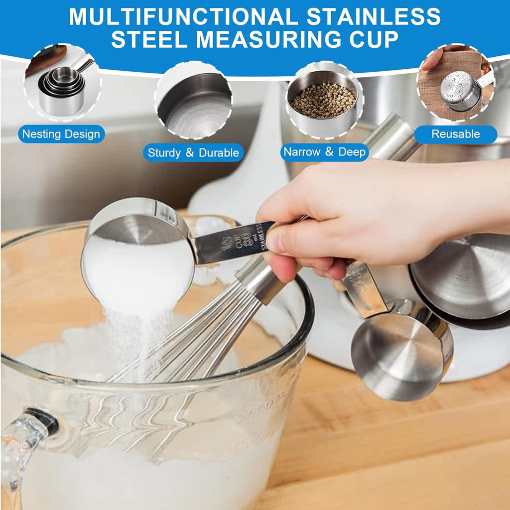Measuring Cups and Spoons Set 21 Piece, 11 Stainless Steel Nesting Measuring Spoons and Cups with 3 Plastic Measuring