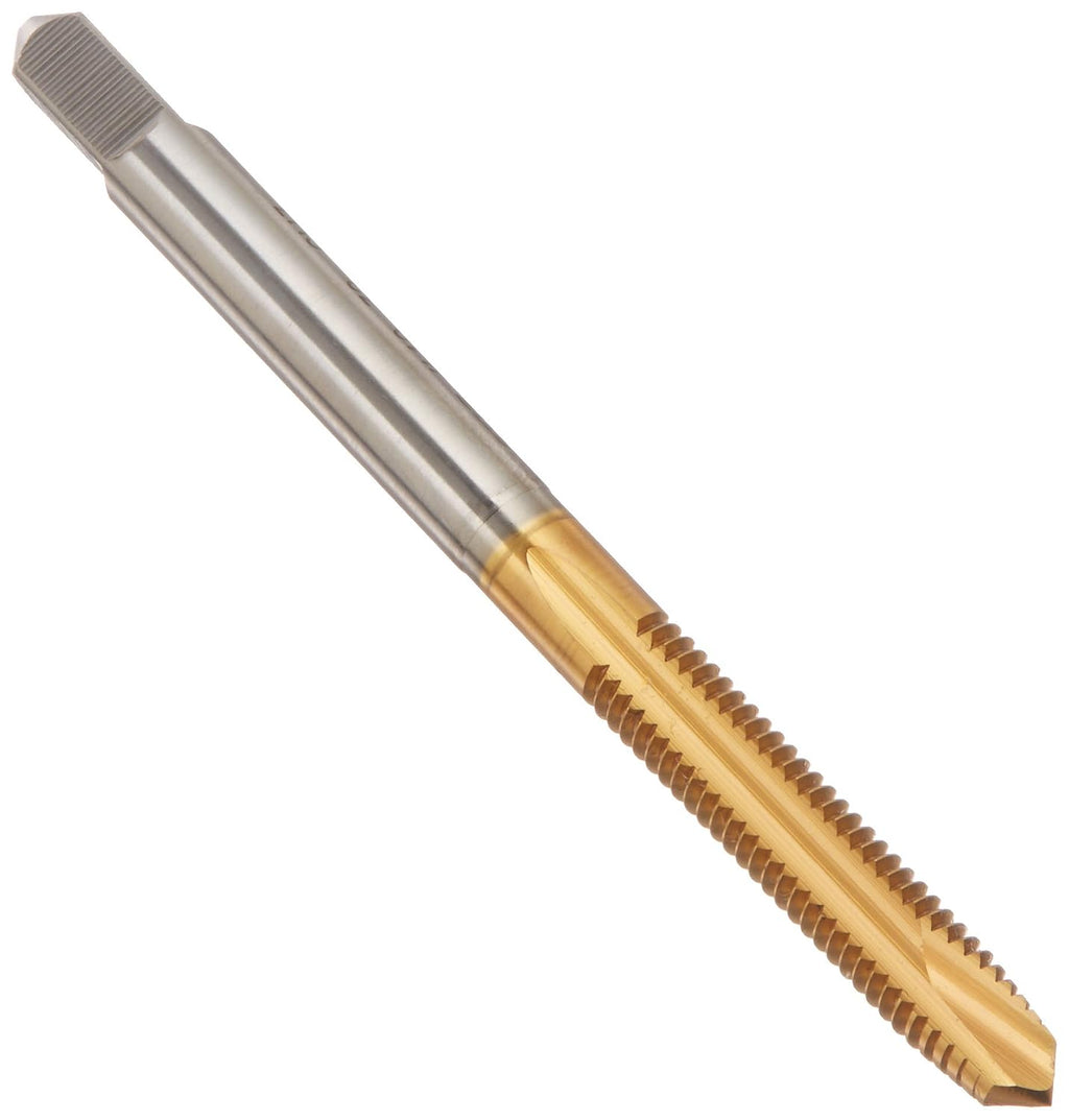 YG-1 J1 Series Vanadium Alloy HSS Spiral Pointed Tap, TiN Coated, Round Shank with Square End, Plug Chamfer, #6-32 Thread Size, H3 Tolerance