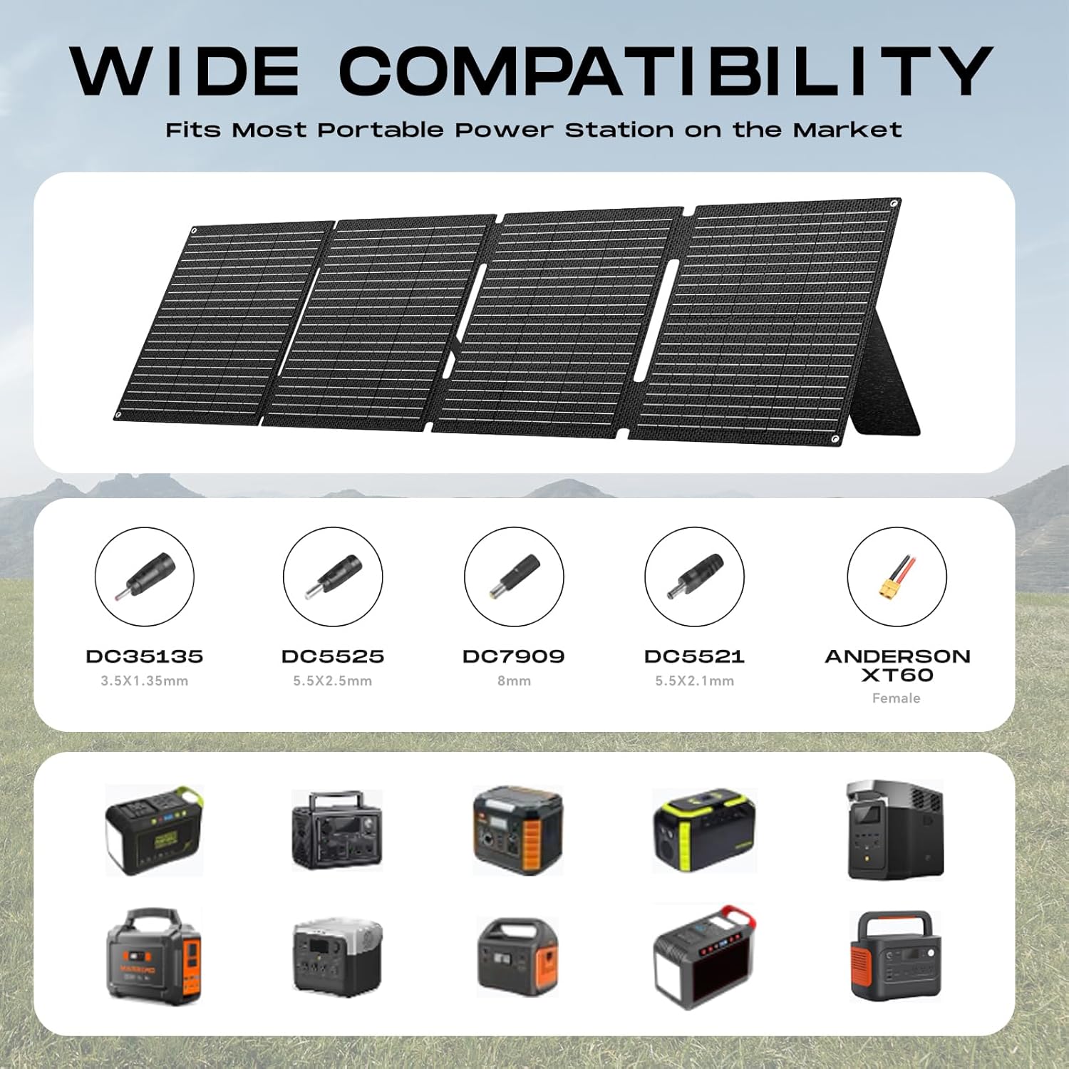 100W Portable Solar Panel IP68 Waterproof 100 Watt 20V Foldable Solar Panel Charger for Power Station QC3.0 USB & DC