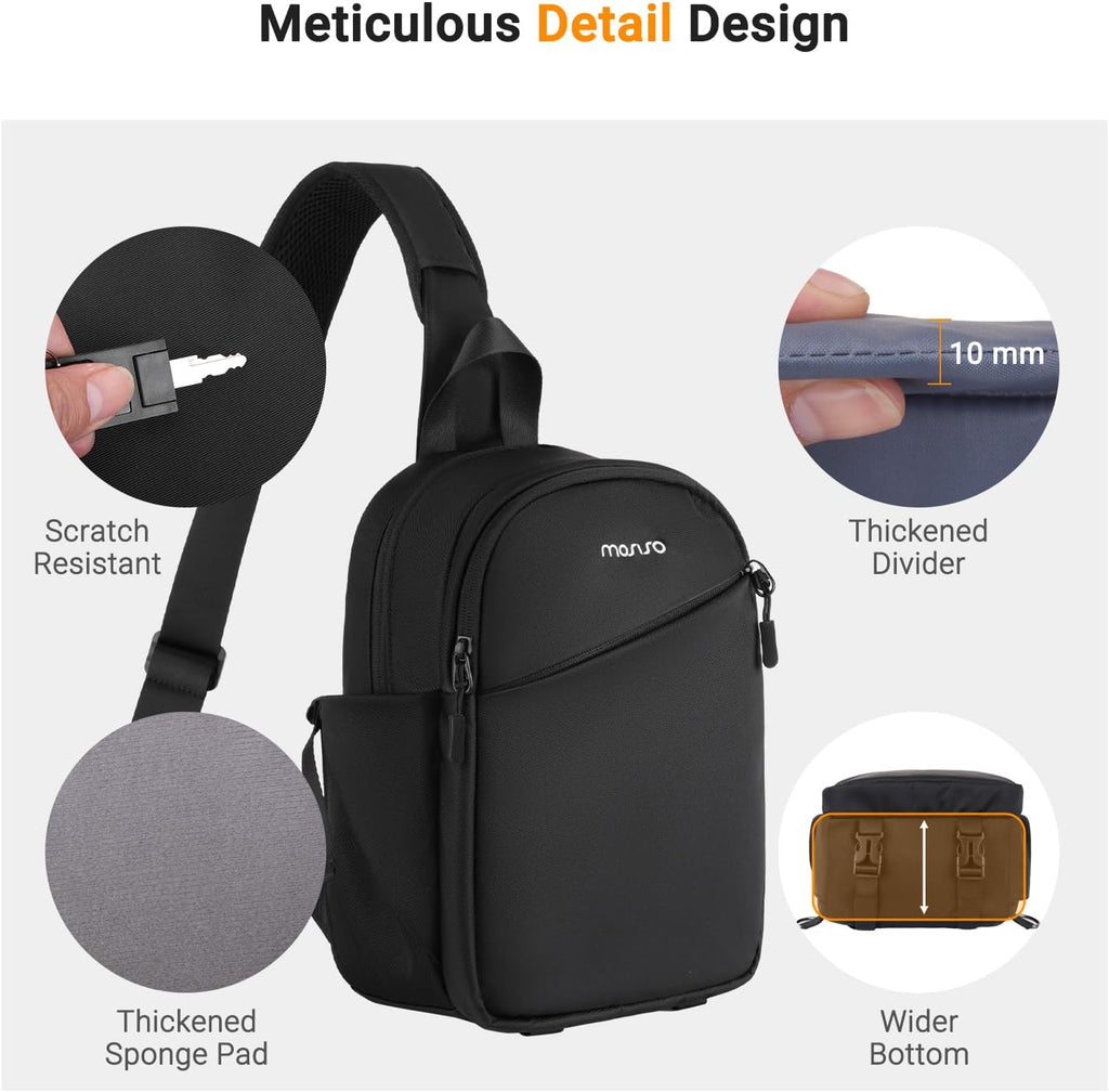 Camera Sling Bag, DSLR/SLR/Mirrorless Camera Case, Black | Shockproof Photography Camera Backpack with Rain
