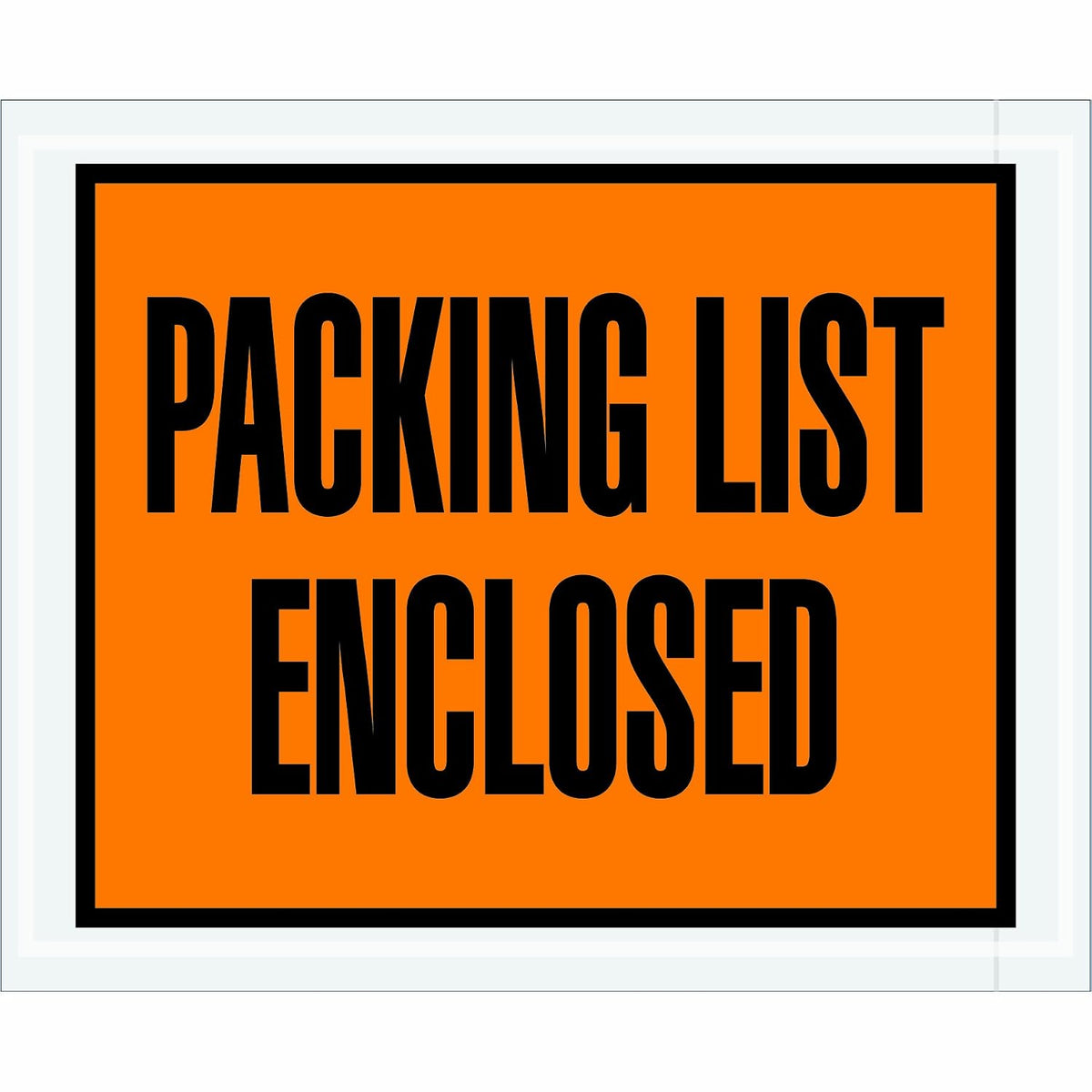 PL10 Poly Envelope, Legend "PACKING LIST ENCLOSED", 4-1/2" Length x 5-1/2" Width, 2 mil Thick, Black on Orange (Case