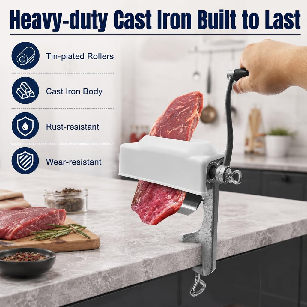 Manual Meat Tenderizer Cuber Tool, Heavy Duty Meat Tenderizer Machine, Desktop Clamp On Steak Flatten Cuber Rolling