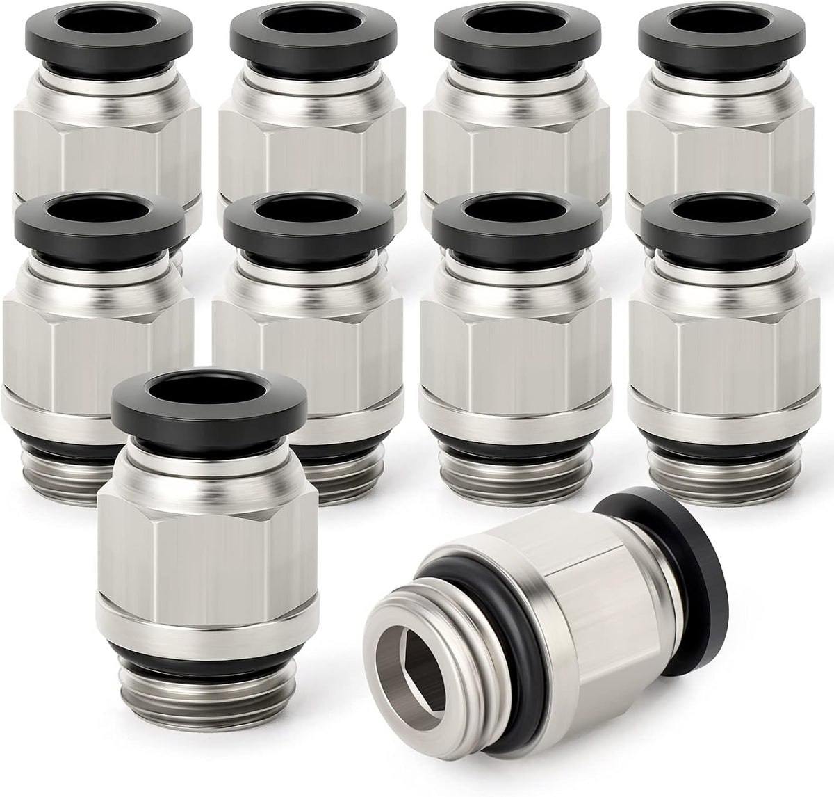TAILONZ PNEUMATIC Straight 6mm Tube OD x 1/8 Inch G Thread Push to Connect Fitting with Sealing Ring PCG6-01 (Pack of 10)