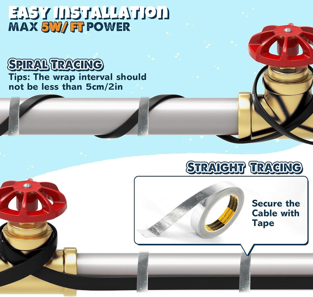 3~100FT Heat Tape for Water Pipes, UL & ETL Certified 30 FT Self-Regulating Pipe Heating Cable with Thermostat for