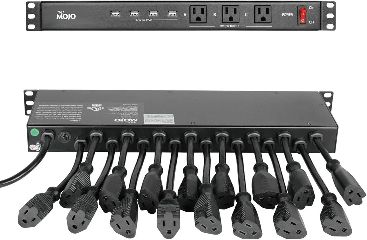 1U Rack Mount 19 Outlet PDU Power Distribution Unit Circuit Breaker fits 19-inch AV/Network/Server