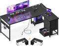 L Shaped Gaming Desk with 4 Drawers, 61" Reversible Home Office Desks with Power Outlets, L Shaped Computer Desk with