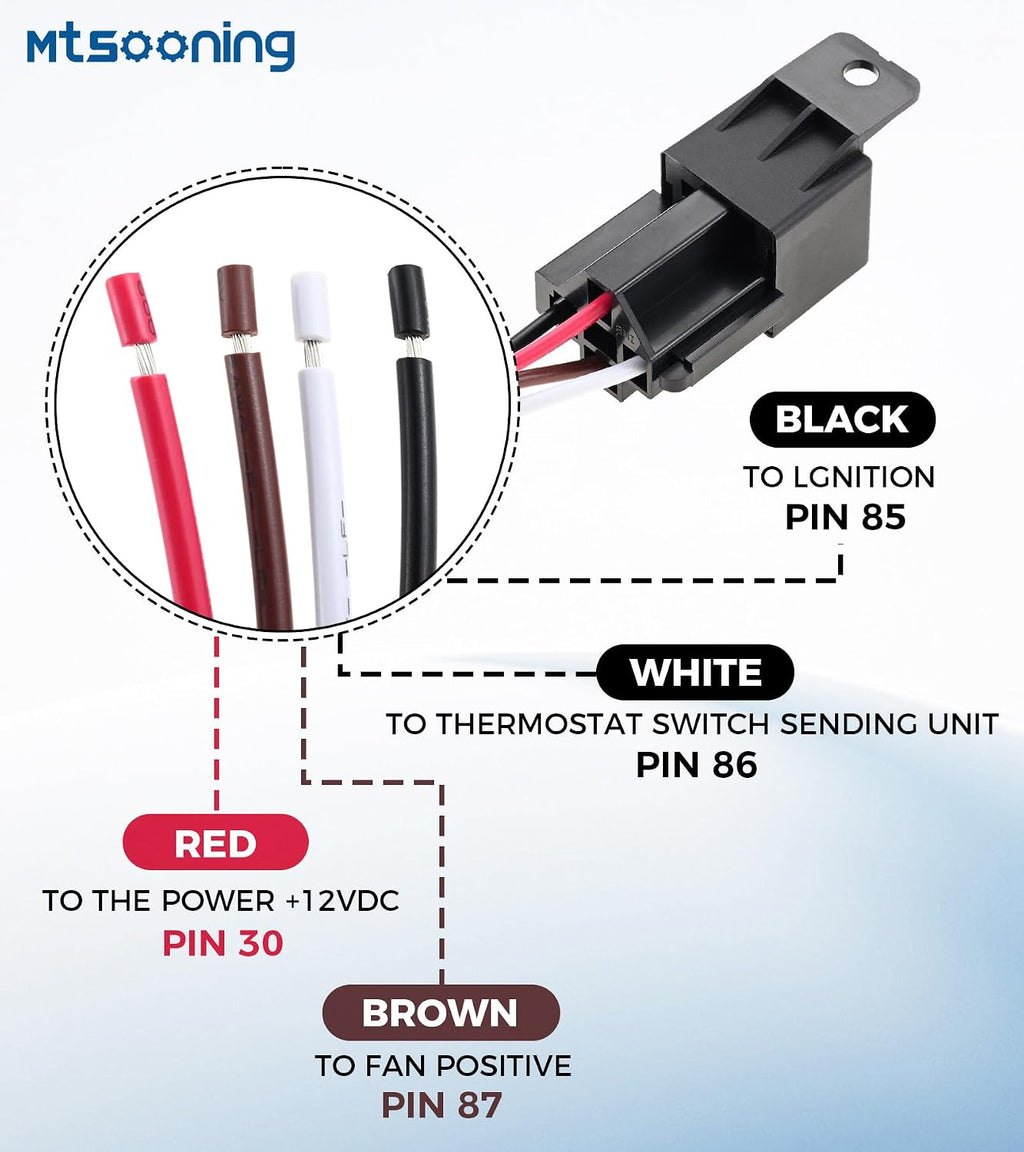 Dual Electric Fan Relay Kit, Radiator Electric Fan Wiring Kit | with Temperature Sensor Switch 185 On 175 Off, 4