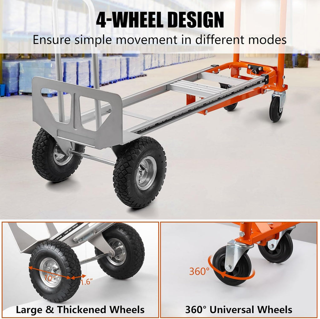 4in1 Convertible Hand Truck, Aluminum Hand Trucks 1000 lb Capacity, Utility Dolly Cart Convert from Hand Truck Dolly