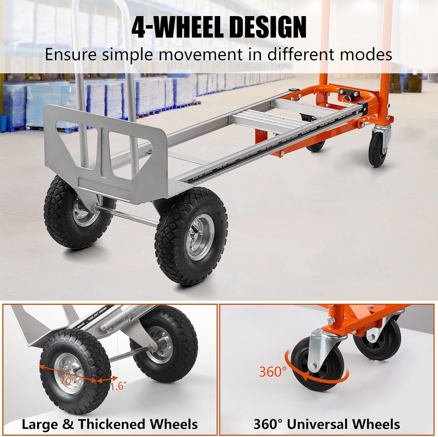 4in1 Convertible Hand Truck, Aluminum Hand Trucks 1000 lb Capacity, Utility Dolly Cart Convert from Hand Truck Dolly