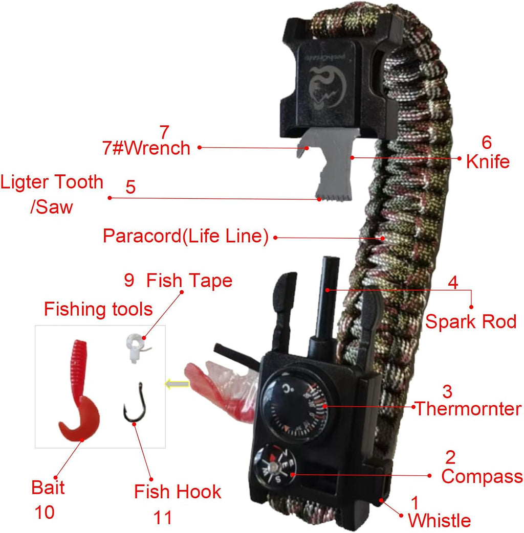 EpochCreate Paracord Survival Bracelet-Outdoor Emergency Bracelet,Survival Whistle, Compass, Thermometer, fire