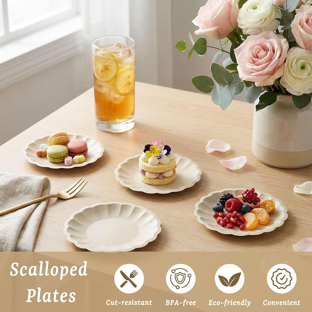 100 Pcs Paper Plates Compostable plates 7 Inch Paper Plates Natural