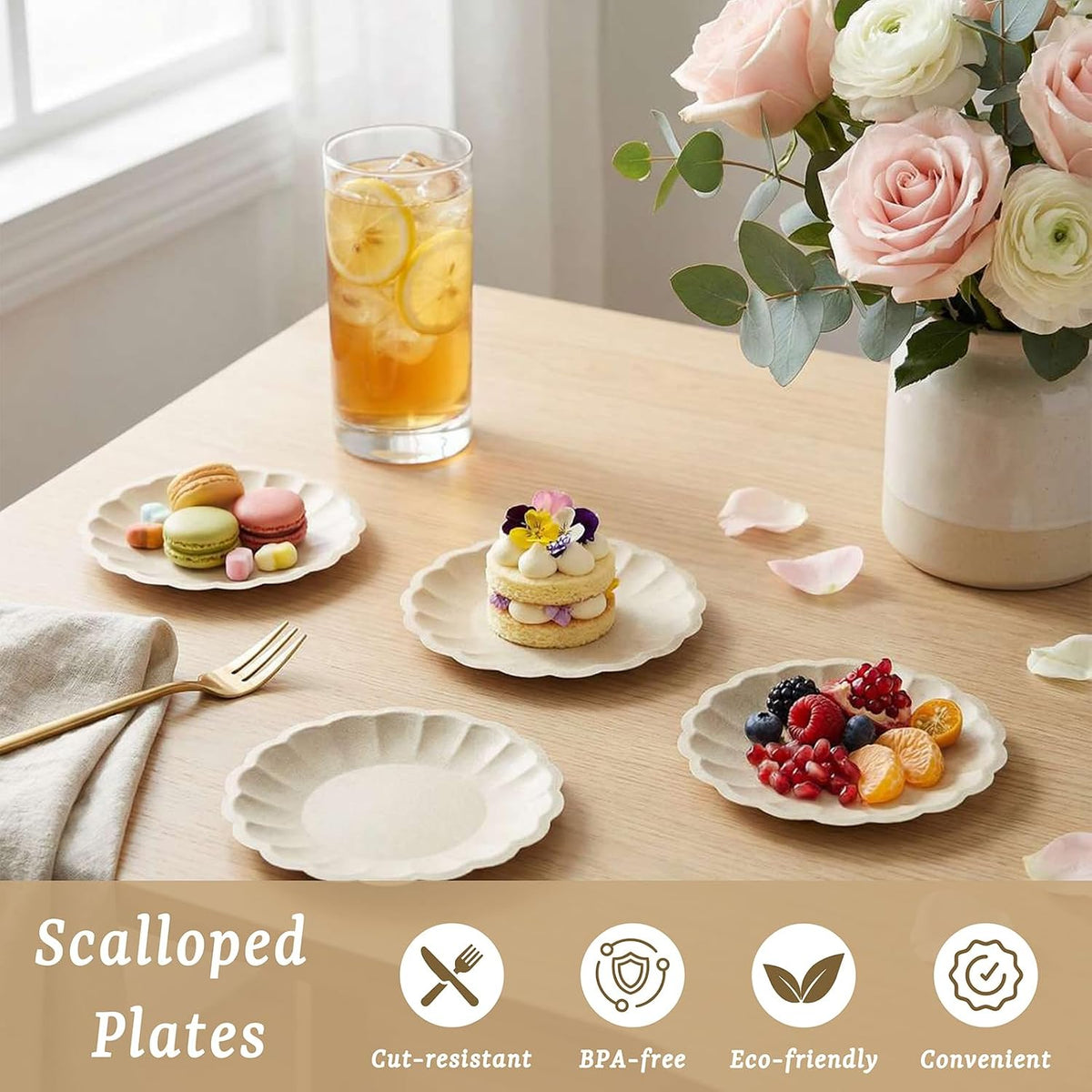 100 Pcs Paper Plates Compostable plates 7 Inch Paper Plates Natural