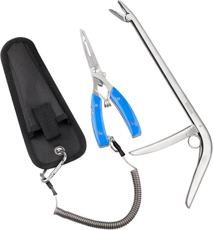 Fishing Pliers and Fish Hook Remover with Line Cutter, Curved Nose Hook Remover Tackle Tool with Nylon Sheath and