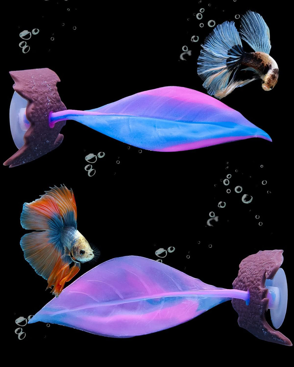 Betta Leaf Hammock Soft Aquarium Rest Bed Fish Breeding Playing Pad with Suction Cup and Lifelike Bark Ornament