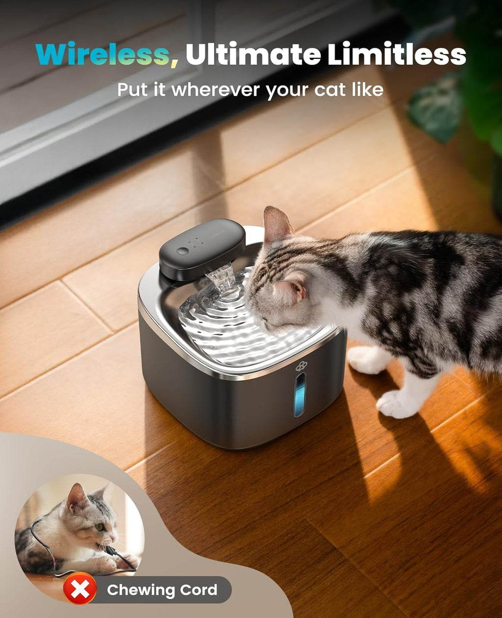 Cat Water Fountain, 3.5L/118oz Battery Operated Pet Fountain Stainless Steel, Automatic Water Fountains for Cats
