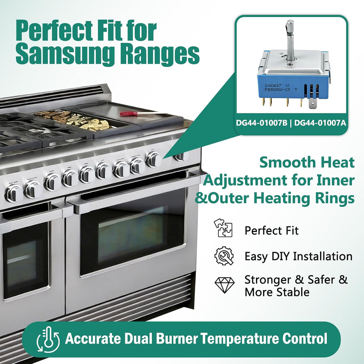 DG44-01007B Triple Burner Switch for Samsung Range, Replace DG44-01007A
