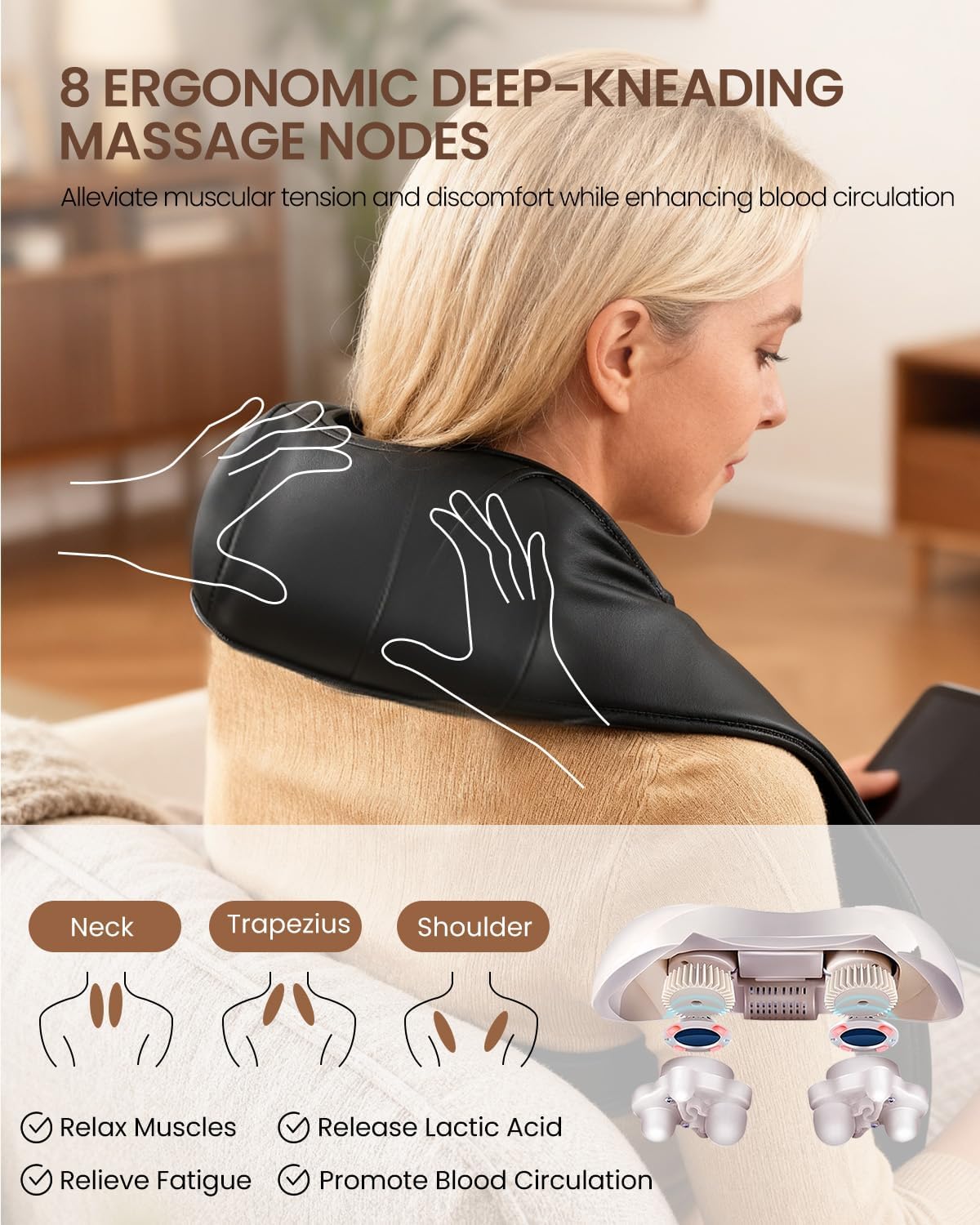 Neck Massager with Heat, Electric Back Massager for Pain Relief Deep Tissue, Massager for Neck Pain, Shoulder, Waist